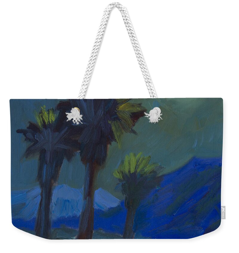 Palm Springs Weekender Tote Bag featuring the painting La Quinta Cove and Moonlight by Diane McClary