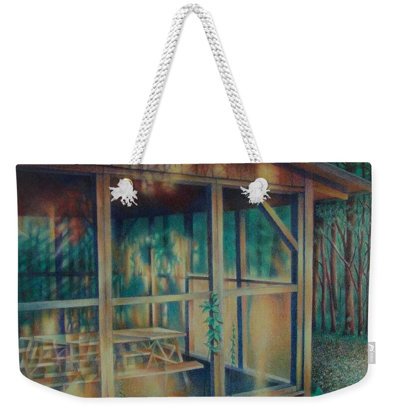 Labor Day Weekender Tote Bag featuring the drawing Labor Day Lights by Pamela Clements