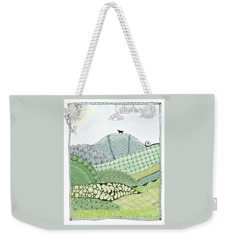 Dog Weekender Tote Bag featuring the drawing Labrador Mountain Doggie Doodle by Amy Reges