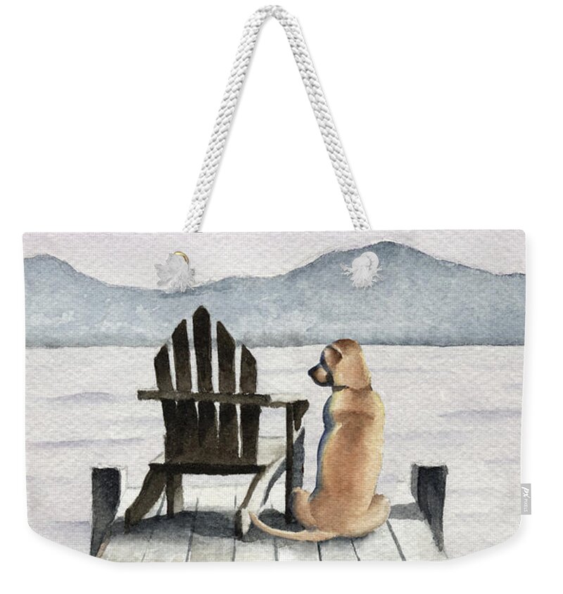 Labrador Weekender Tote Bag featuring the painting Labrador Retriever on the Dock by David Rogers
