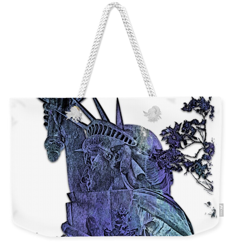 Berry Weekender Tote Bag featuring the photograph Lady Liberty Berry Blues 3 Dimensional by DiDesigns Graphics