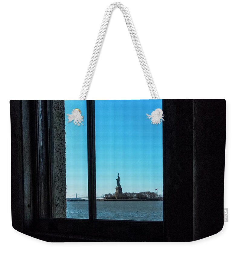 Jersey City New Jersey Weekender Tote Bag featuring the photograph Lady Liberty by Tom Singleton