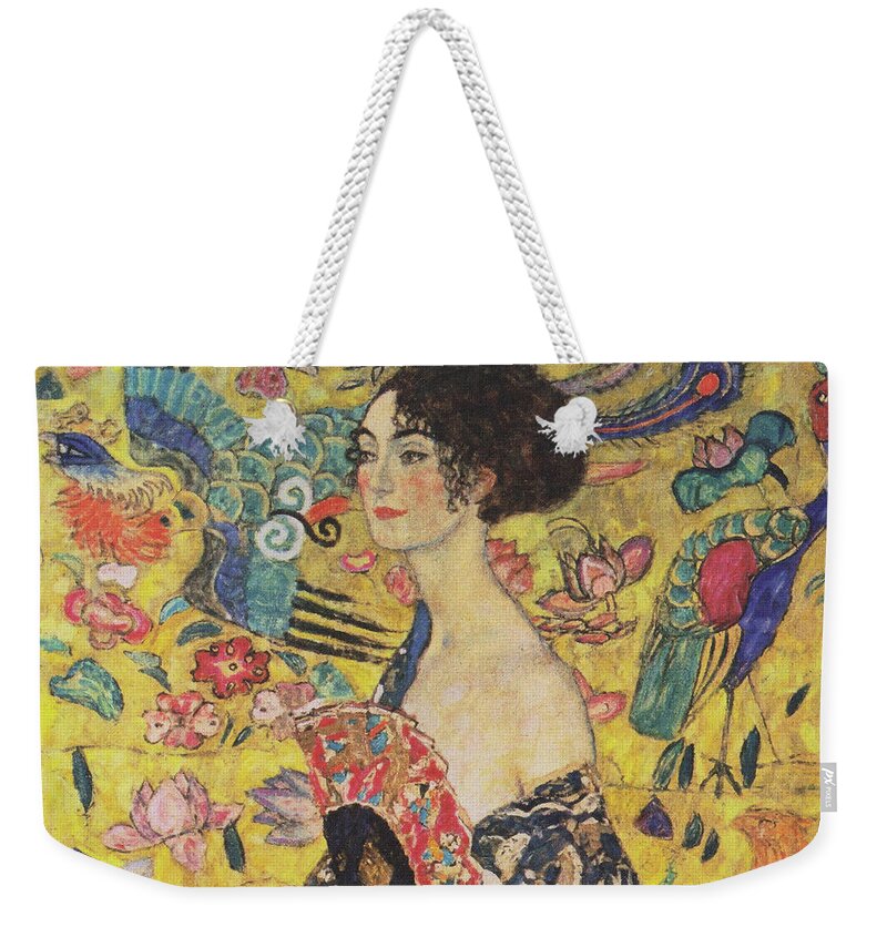 Gustav Klimt Weekender Tote Bag featuring the painting Lady With Fan by Gustav Klimt