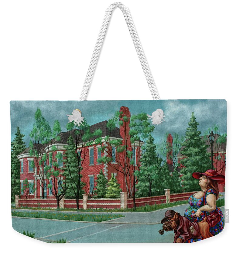 Promenade Weekender Tote Bag featuring the painting Lady With The Dog by Victor Molev