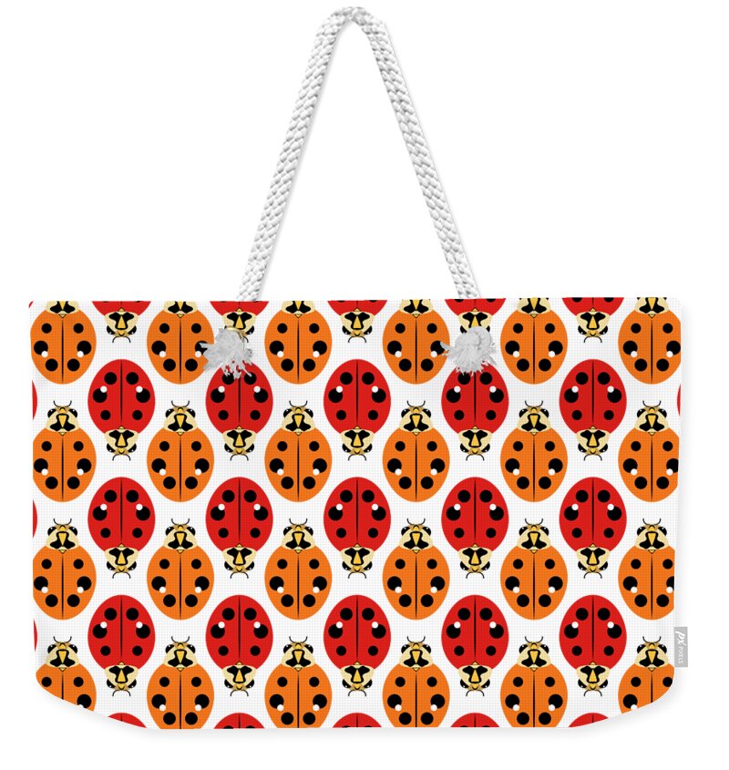 Graphic Animal Weekender Tote Bag featuring the digital art Ladybug Pattern in Orange and Red by MM Anderson