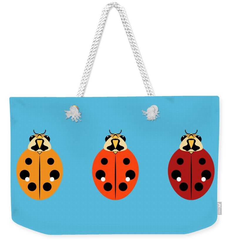 Graphic Animal Weekender Tote Bag featuring the digital art Ladybug Trio Horizontal by MM Anderson
