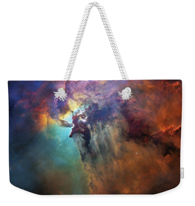 Lagoon Nebula Weekender Tote Bag featuring the photograph Lagoon Nebula, M8, cradle for stars, space, astronomy, science by Tina Lavoie