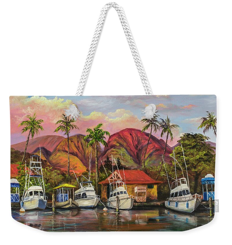 Darice Weekender Tote Bag featuring the painting Lahaina Harbor Sunset by Darice Machel McGuire