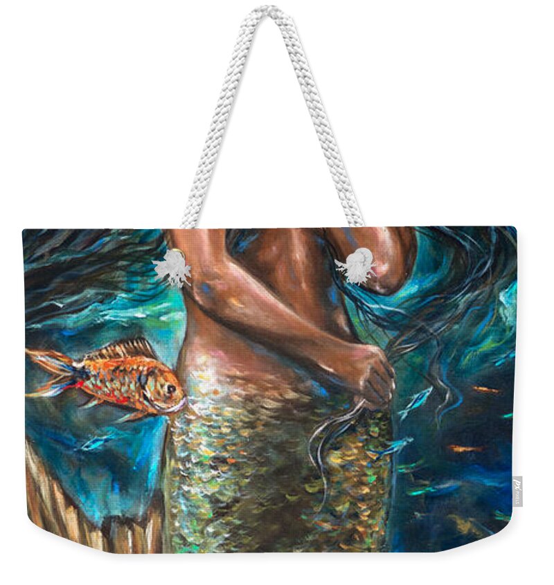 Mermaid Weekender Tote Bag featuring the painting Lailani Mermaid by Linda Olsen