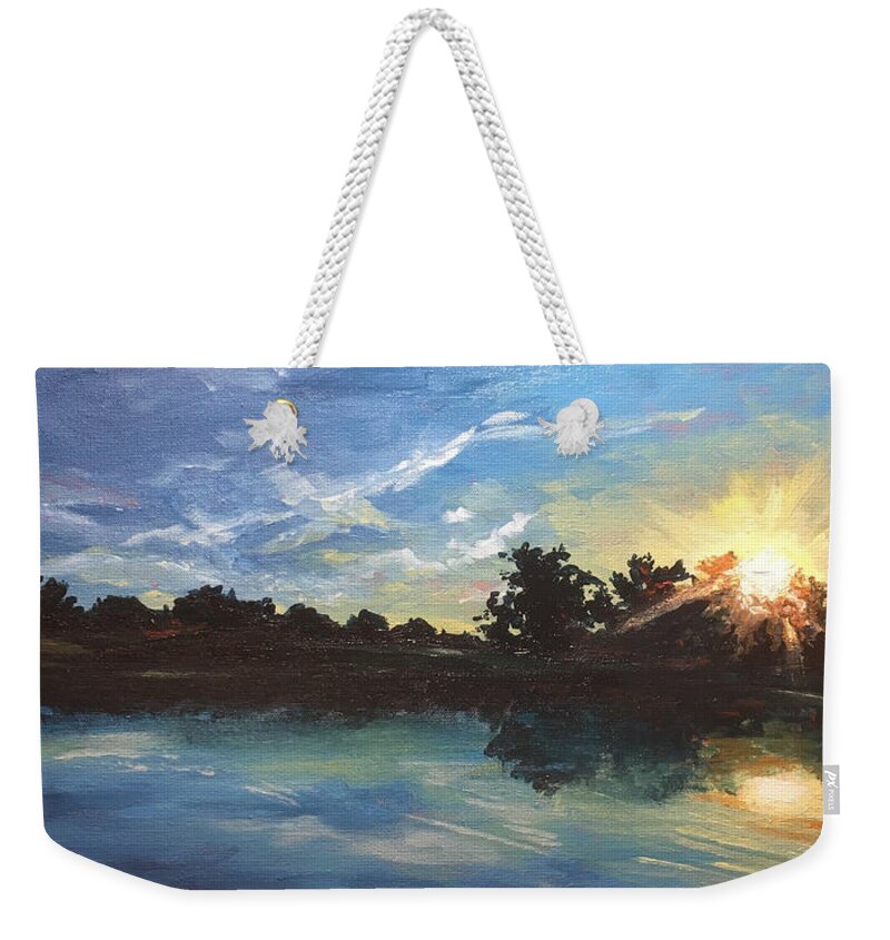Landscape Weekender Tote Bag featuring the painting Lake Bridgeland by Allison Fox