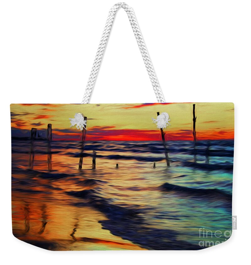 Ipperwash Weekender Tote Bag featuring the photograph Lake Huron Sunset Across Borders by Barbara McMahon
