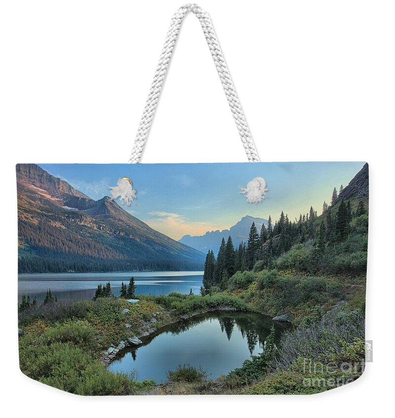 Lake Josephine Weekender Tote Bag featuring the photograph Lake Josephine At Many Glacier by Adam Jewell
