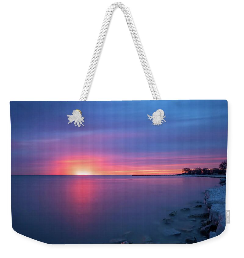 Illinois Weekender Tote Bag featuring the photograph Lake Michigan Sunrise by Brad Boland