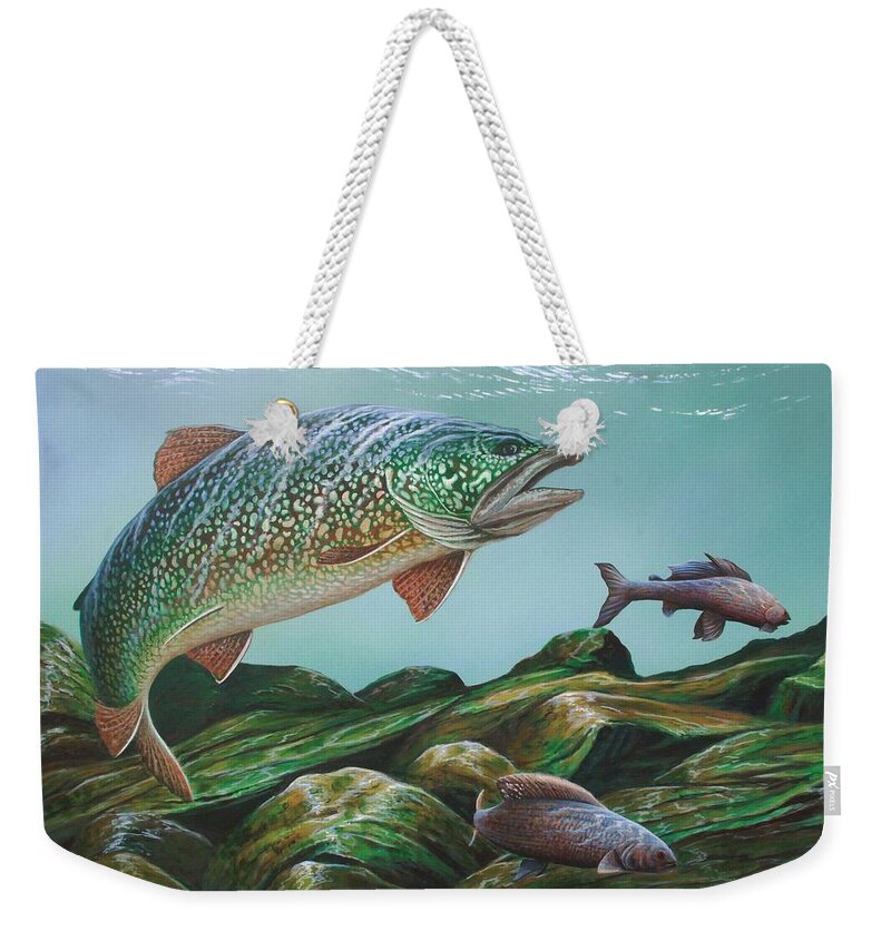 Trout Weekender Tote Bag featuring the painting Lake Trout by Anthony J Padgett