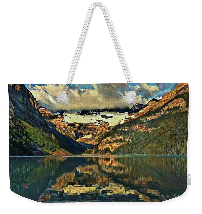 Baniff Weekender Tote Bag featuring the digital art Lake Louise by Russ Harris