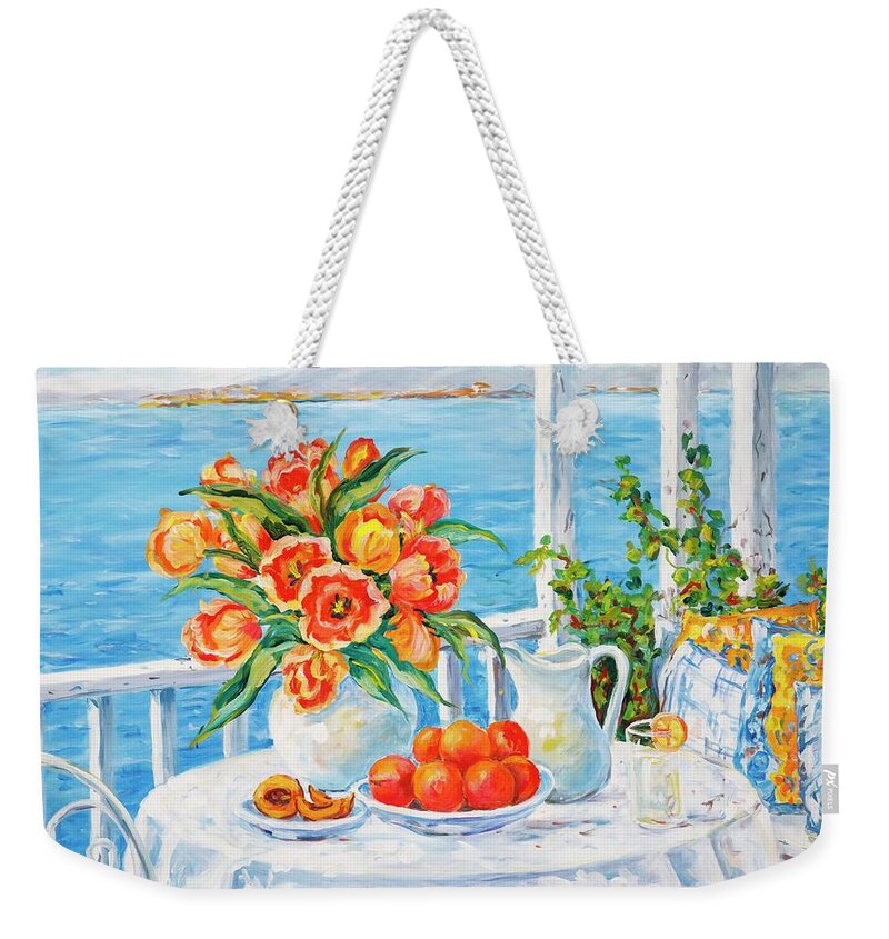 Lake Weekender Tote Bag featuring the painting Lakeside Luncheon by Ingrid Dohm