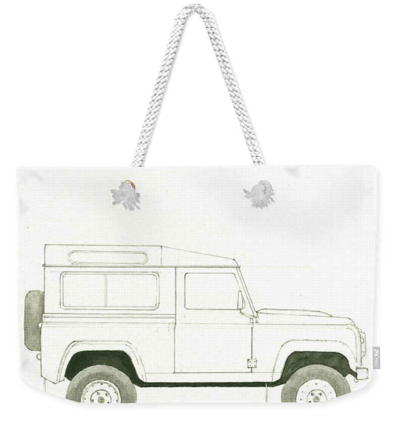 Land Rover Defender Weekender Tote Bag featuring the painting Land Rover defender by Juan Bosco