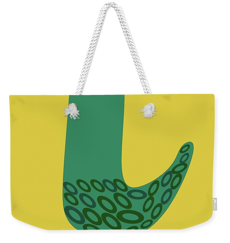 Mid Century Modern Weekender Tote Bag featuring the digital art Mid Century Bird in Yellow by Donna Mibus