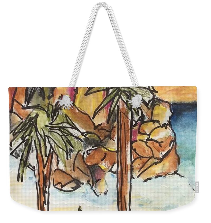 Palms Weekender Tote Bag featuring the painting Lands End Cabo by Chuck Gebhardt