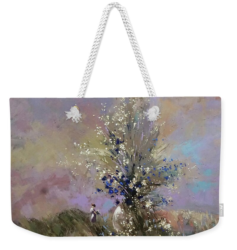 Sky Weekender Tote Bag featuring the painting Landscape . I was lucky today. by Anastasija Kraineva