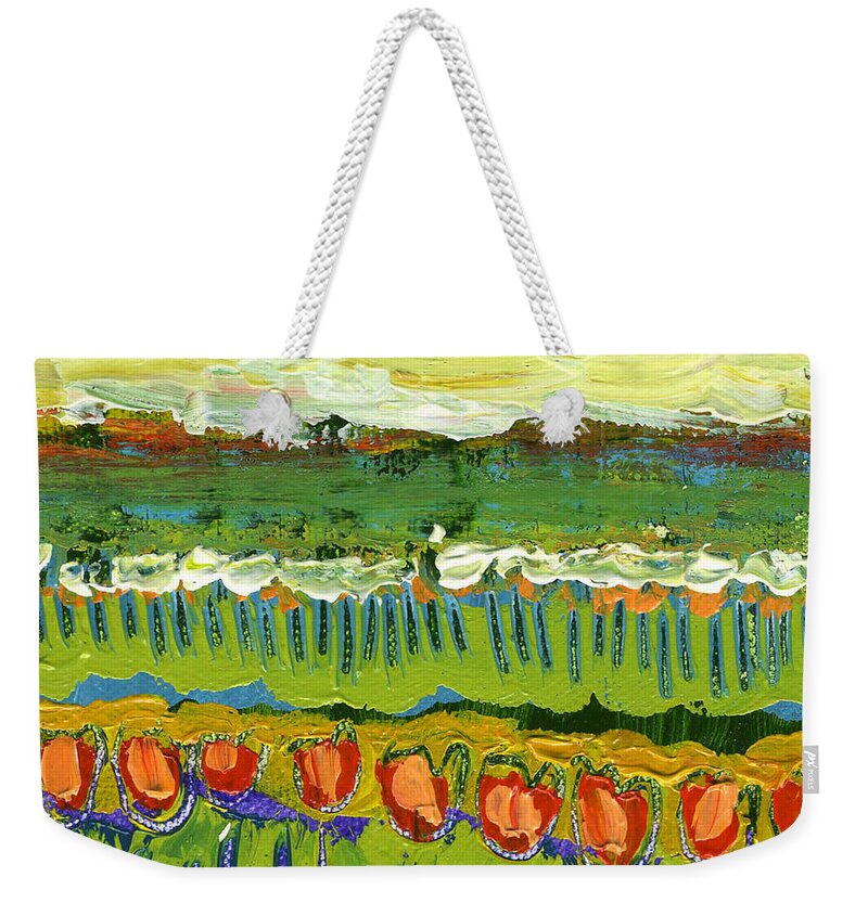 Landscape Weekender Tote Bag featuring the painting Landscape in Green and Orange by Jennifer Lommers