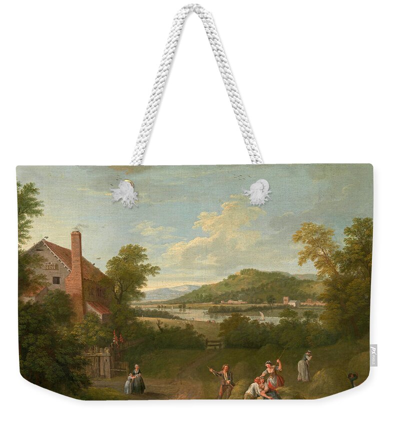 George Lambert Weekender Tote Bag featuring the painting Landscape with Farmworkers by George Lambert