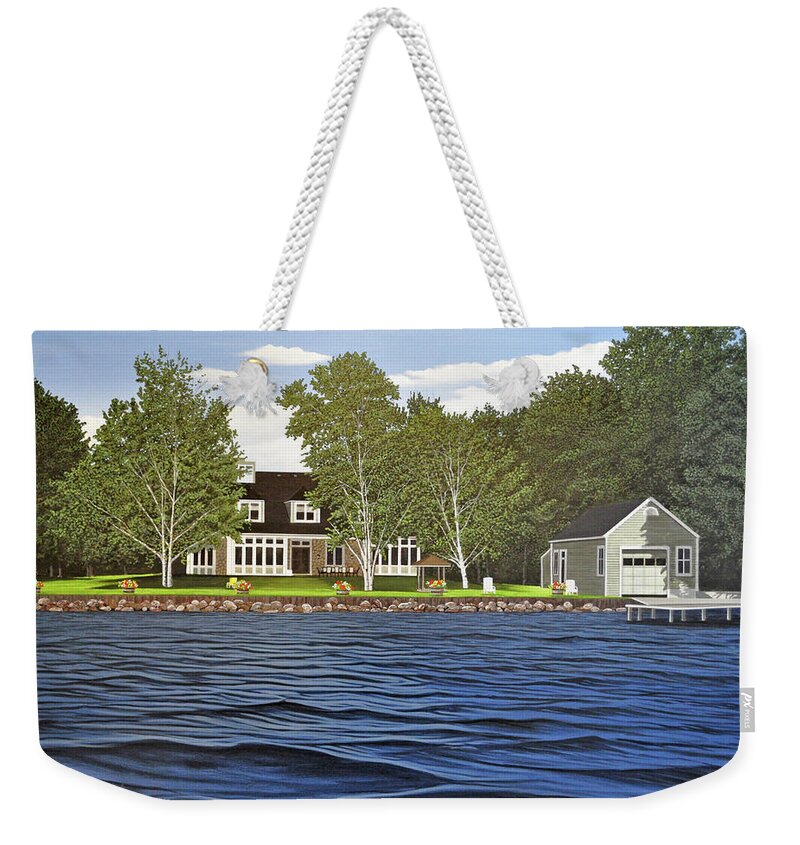Lake Simcoe Weekender Tote Bag featuring the painting Langer Summer Home Lake Simcoe by Kenneth M Kirsch