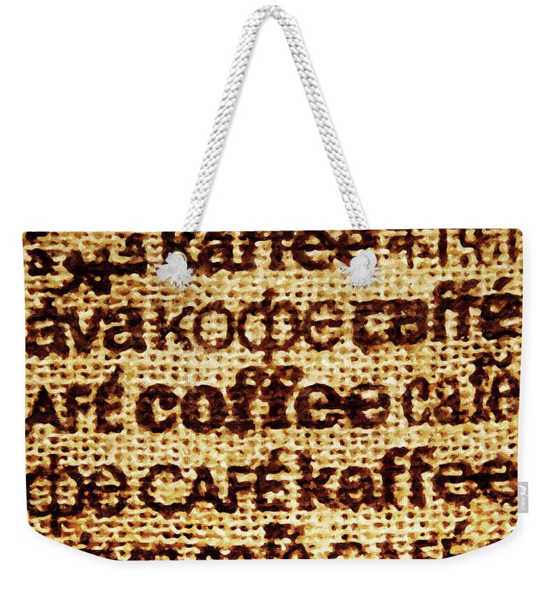Kafe Weekender Tote Bag featuring the mixed media Language of Coffee by David Millenheft