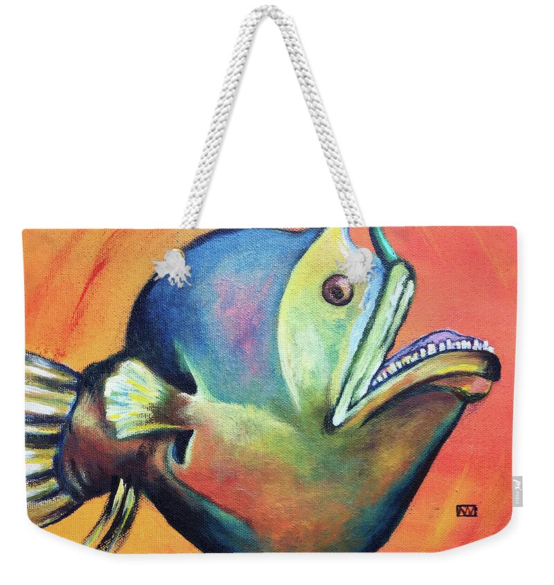 Angler Fish Weekender Tote Bag featuring the painting Lantern Fish by AnneMarie Welsh