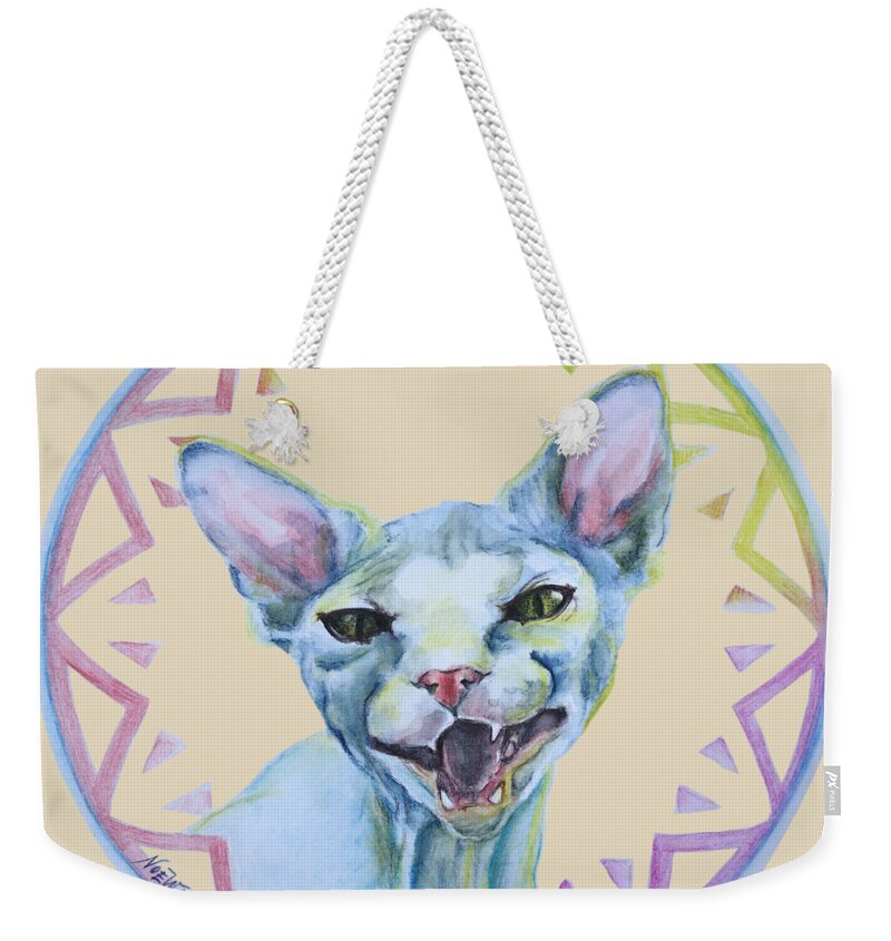 Sphynx Weekender Tote Bag featuring the painting Lara cat by Jindra Noewi