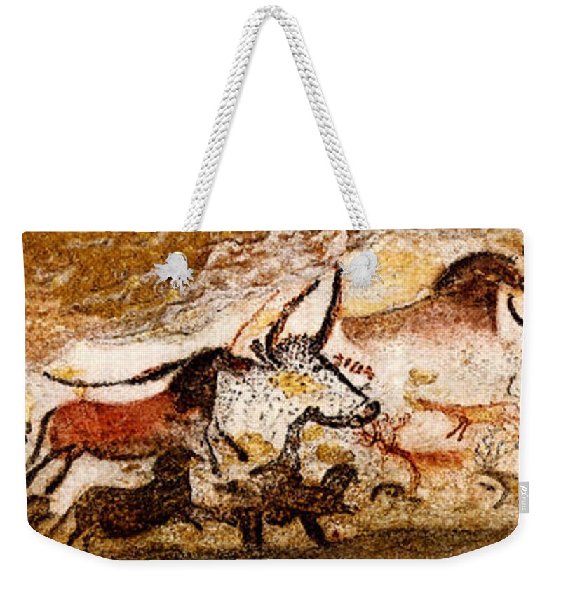Lascaux Weekender Tote Bag featuring the digital art Lascaux Hall of the Bulls by Weston Westmoreland