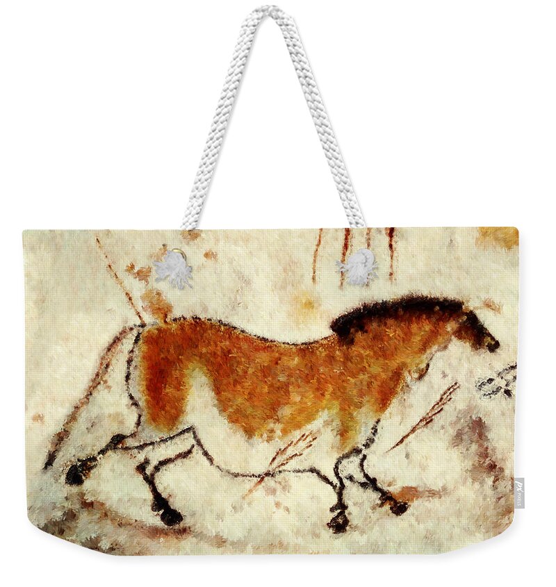 Lascaux Prehistoric Horse Weekender Tote Bag featuring the digital art Lascaux Prehistoric Horse by Weston Westmoreland