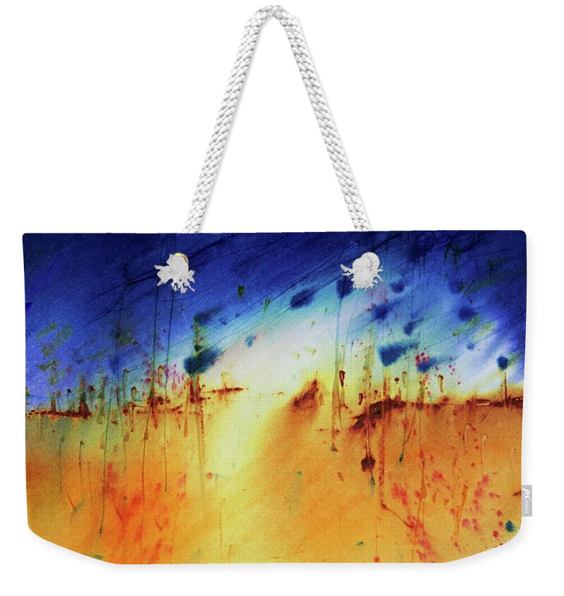 Blue Weekender Tote Bag featuring the painting Last day here, for now by Petra Rau