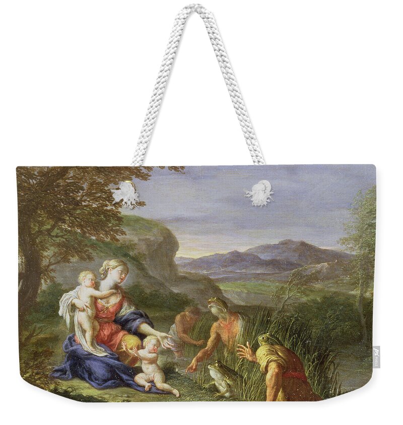 Latona Weekender Tote Bag featuring the painting Latona and the Frogs by Francesco Trevisani