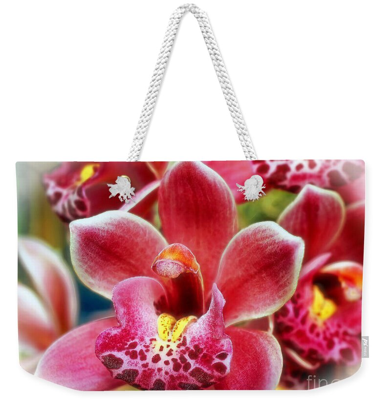 Orchid Weekender Tote Bag featuring the photograph Laughing Orchids by Sue Melvin