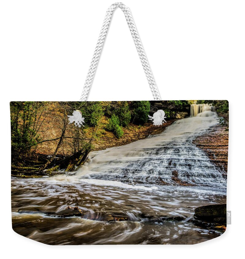 Water Weekender Tote Bag featuring the photograph Laughing Whitefish Falls State Park - 3 by Joe Holley
