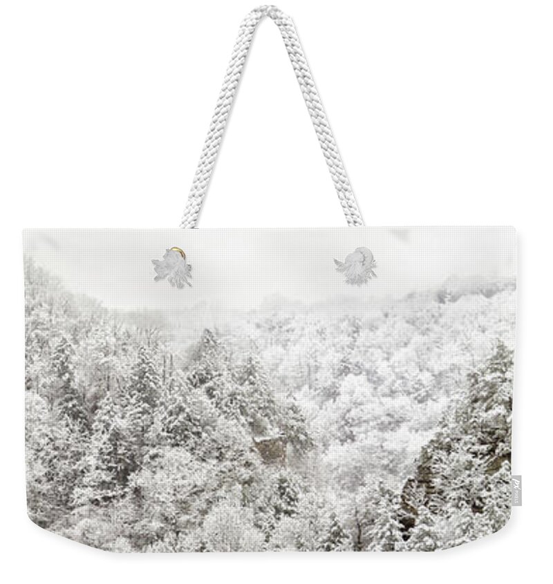 Elliott County Kentucky Weekender Tote Bag featuring the photograph Laurel Gorge Snow fall by Randall Evans