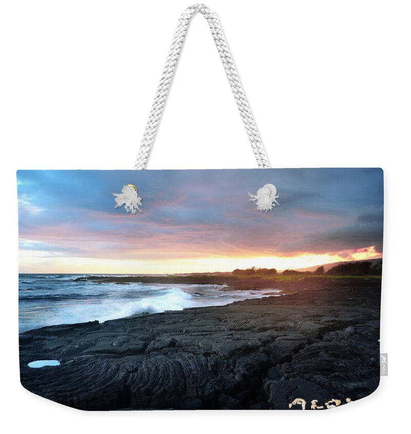 Aloha Weekender Tote Bag featuring the photograph Lava Field Sunset Big Island Hawaii by Lawrence Knutsson