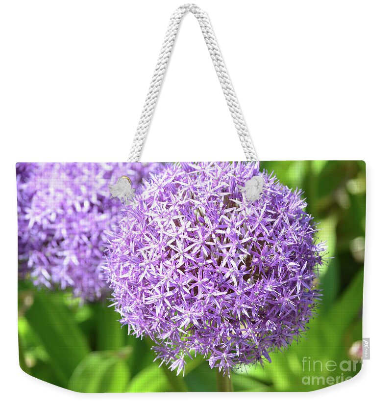 Allium Weekender Tote Bag featuring the photograph Lavender Allium Flowers by DejaVu Designs