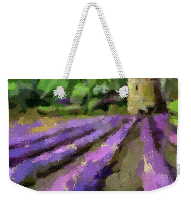 Lavender Weekender Tote Bag featuring the painting Lavender and Pigeonnier by Dragica Micki Fortuna
