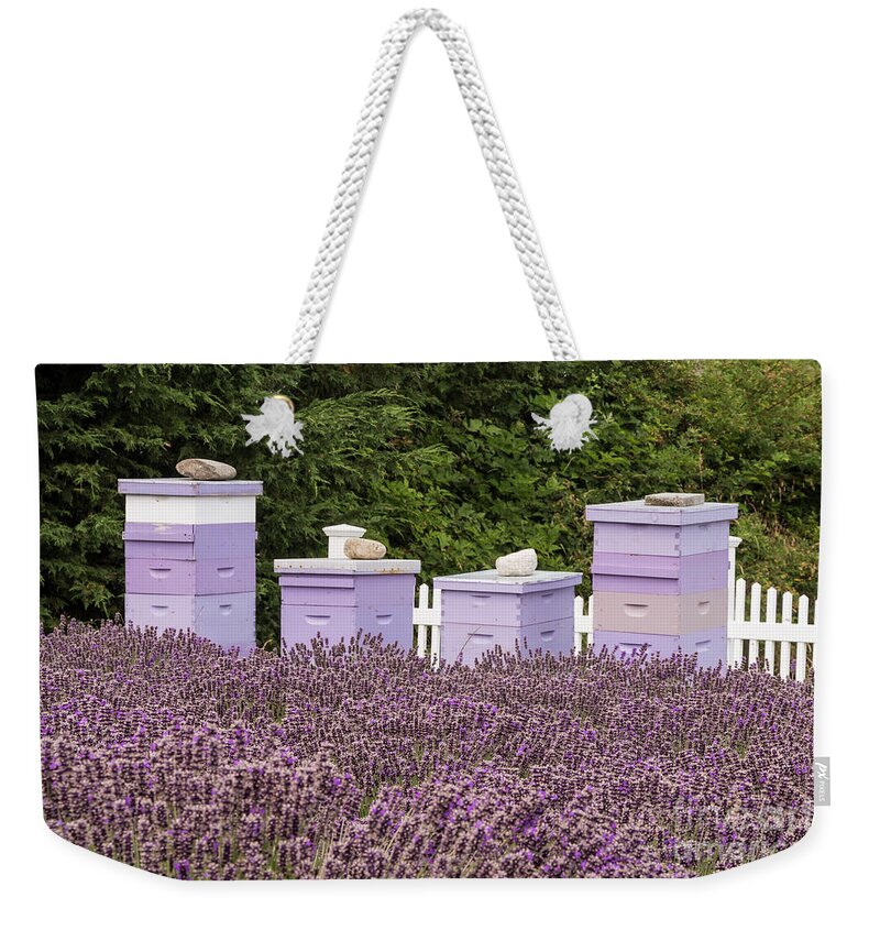 Bee Weekender Tote Bag featuring the photograph Lavender Bumble Bee Condo by Louise Magno