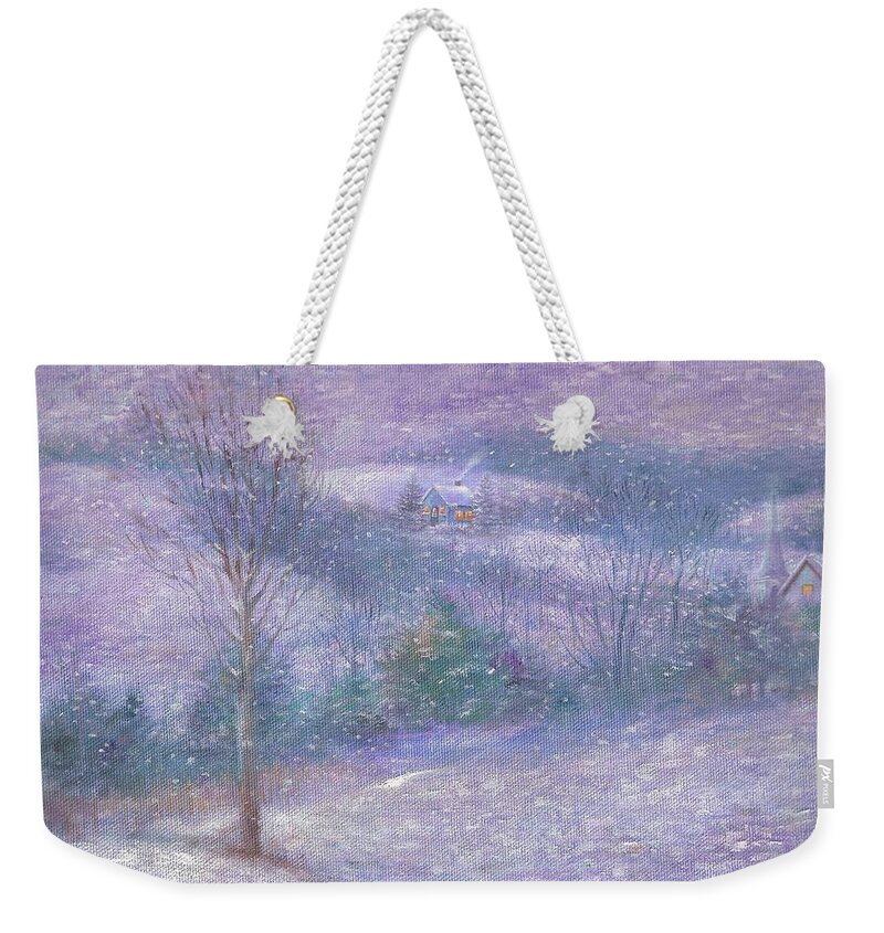Tonal Style Weekender Tote Bag featuring the painting Lavender Impressionist snowscape by Judith Cheng