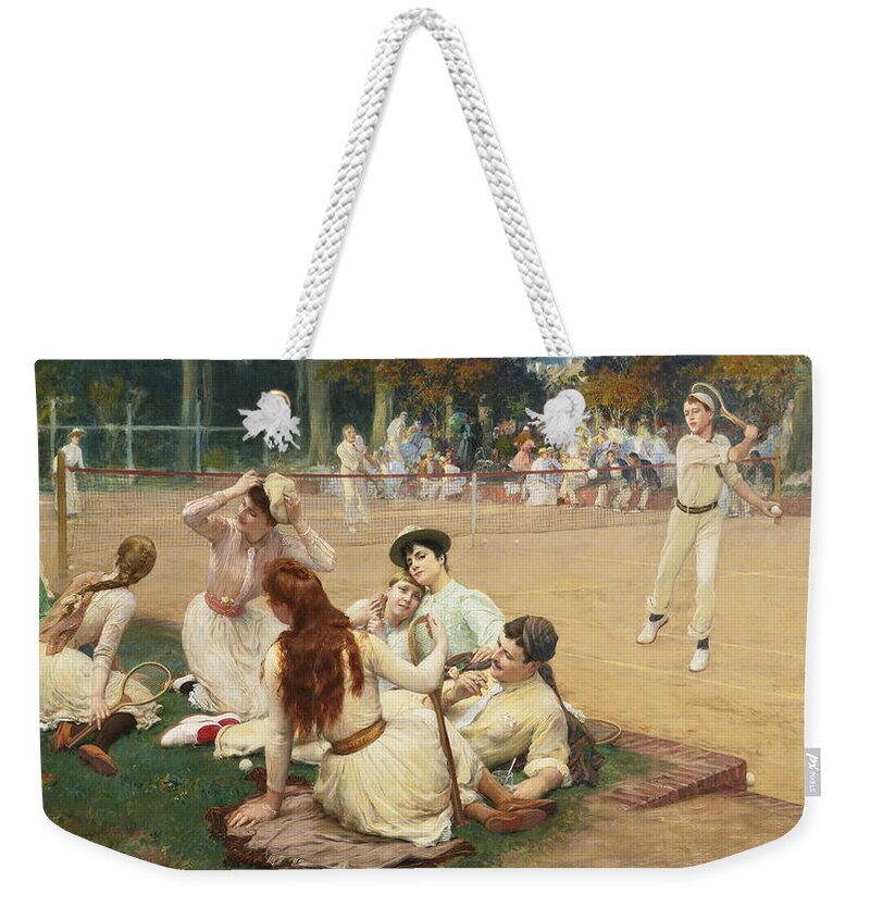 19th Century Art Weekender Tote Bag featuring the painting Lawn Tennis Club by Frederick Arthur Bridgman