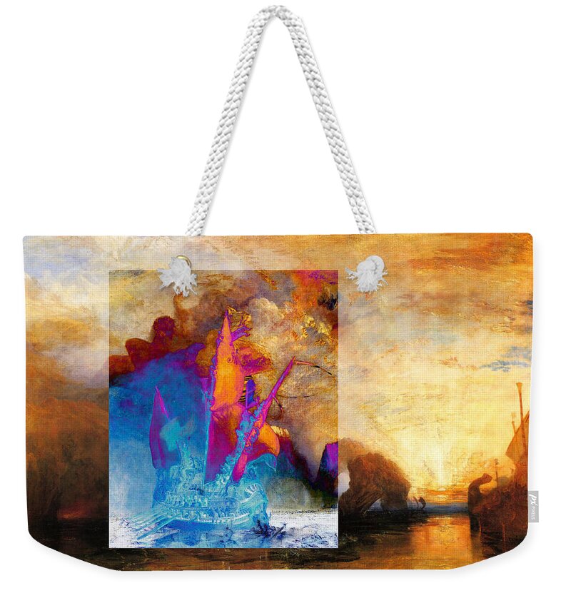 Abstract In The Living Room Weekender Tote Bag featuring the digital art Layered 6 Turner by David Bridburg