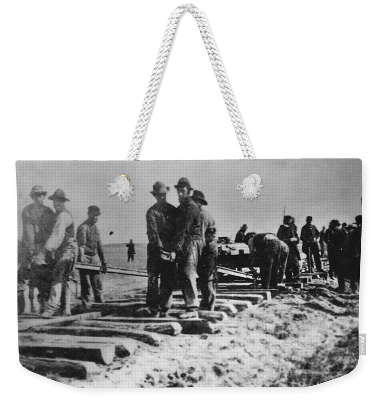 Historic Weekender Tote Bag featuring the photograph Laying Tracks, 1868 by Omikron
