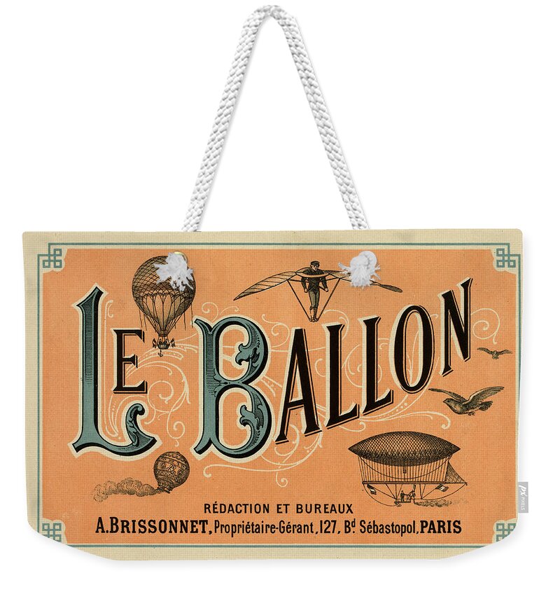  Weekender Tote Bag featuring the drawing Le Balloon by Vintage Pix
