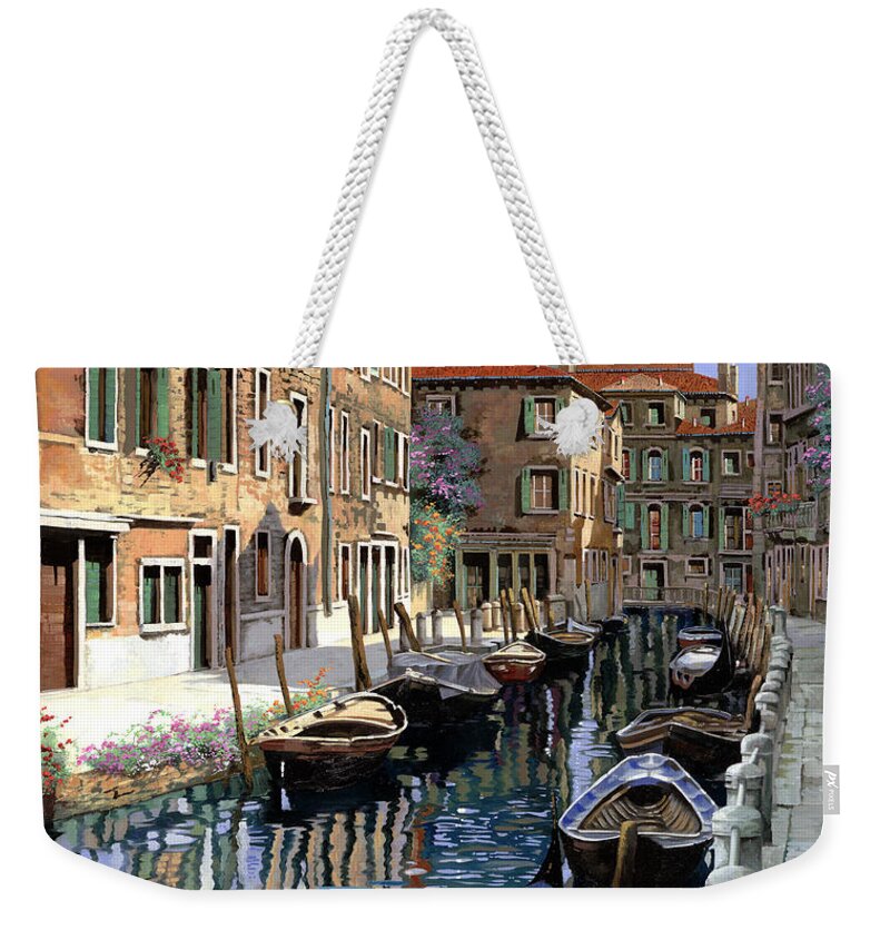 Venice Weekender Tote Bag featuring the painting Le Barche Sul Canale by Guido Borelli