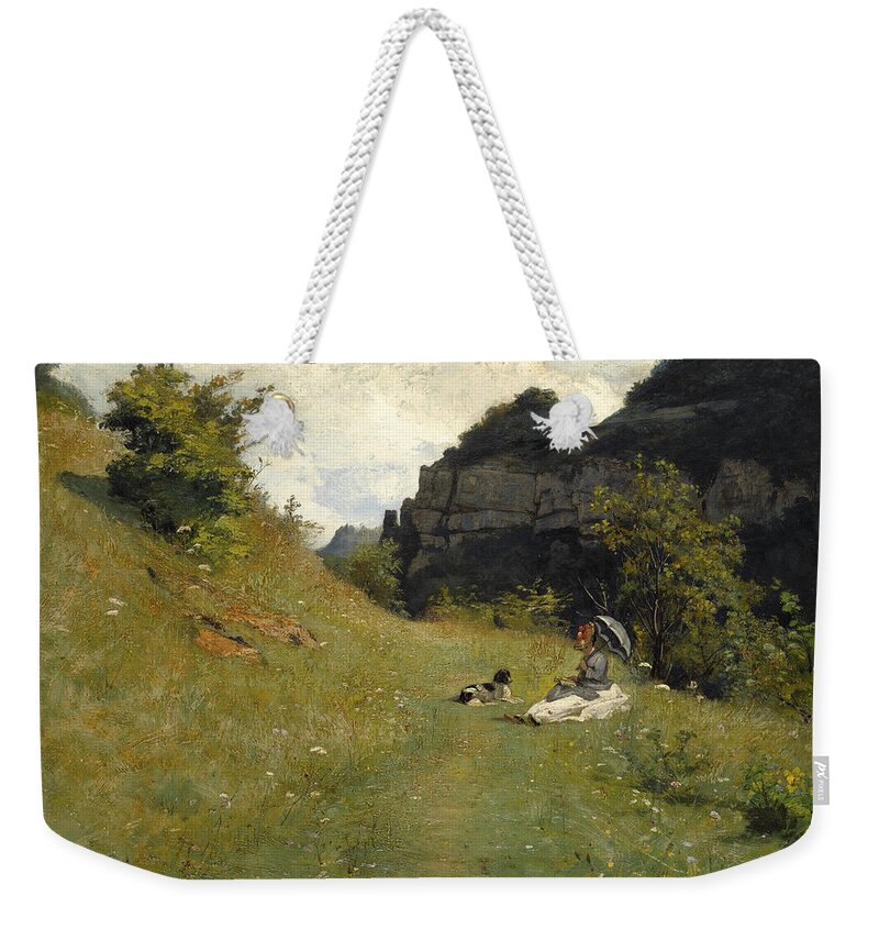 Jean-paul Laurens Weekender Tote Bag featuring the painting Le Chemin De La Maloche by Jean-Paul Laurens