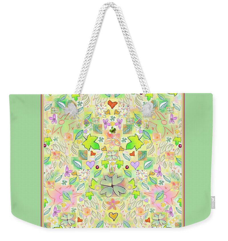 Leaf Weekender Tote Bag featuring the drawing Leaf and Flower and Heart Pattern by Julia Woodman