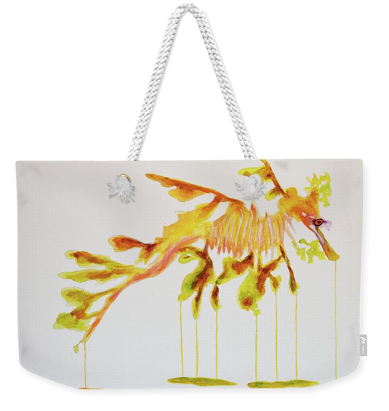 Leafy Weekender Tote Bag featuring the painting Leafy Sea Dragon by Ken Figurski